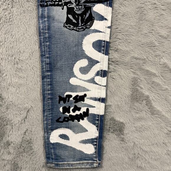 Crysp Denim Jeans Mens 42 Graffiti Art Graphic Distressed Pants Written Indigo 4 - Picture 8 of 16